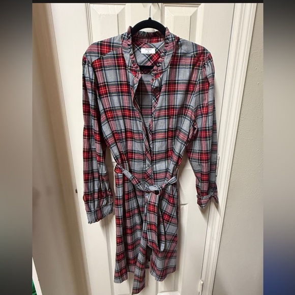 UNTUCKit Harrison Red Plaid Belted Button Down Shirt Dress Size 16 - Picture 4 of 6